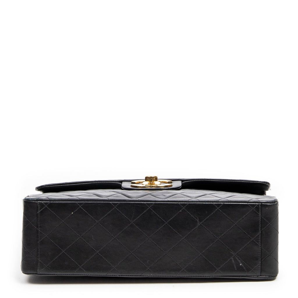 Shoulder Bag Jumbo Maxi XL Flap Black Quilted Lambskin Leather