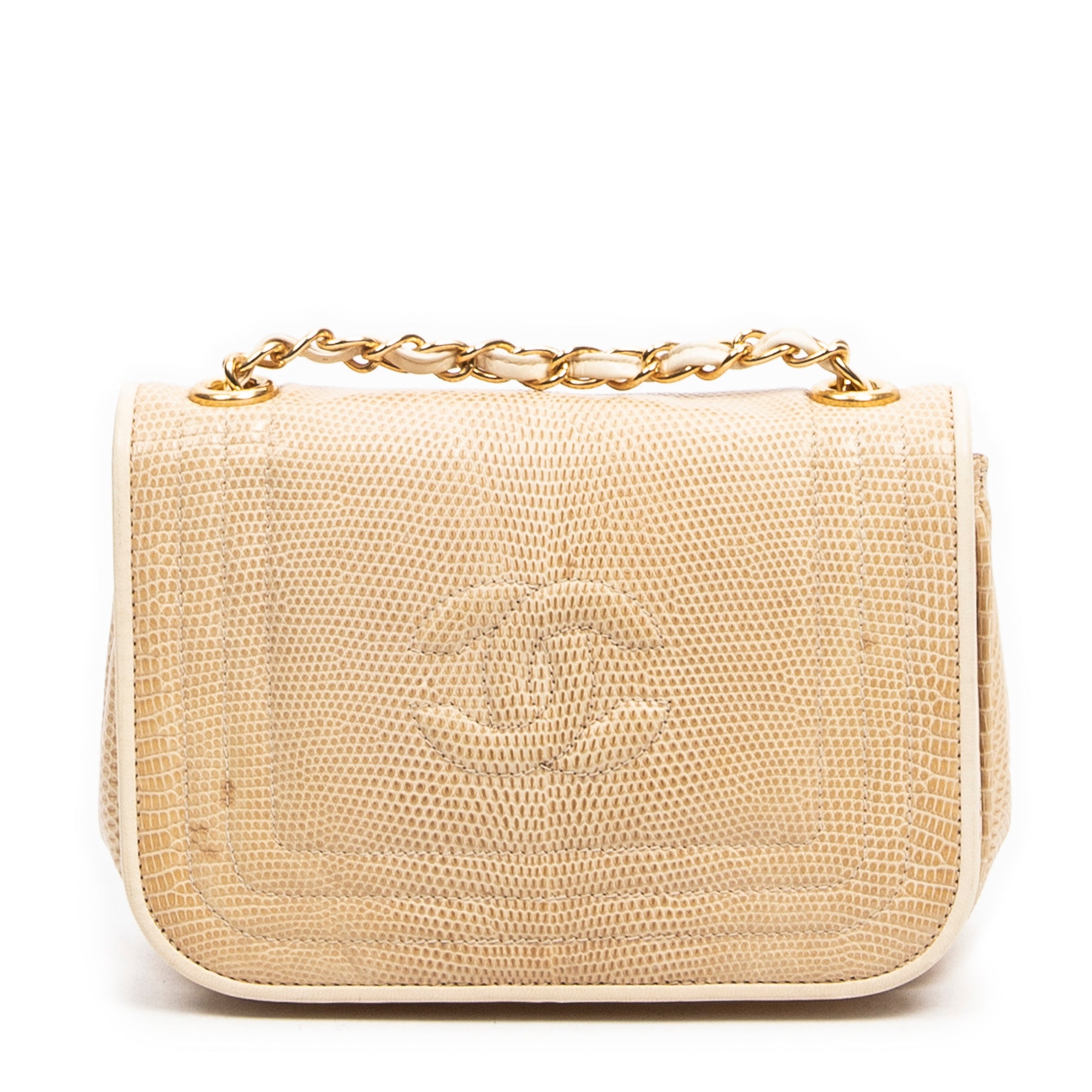 Shoulder Bag Vintage CC Timeless Mini Flap Beige Lizard Skin Embossed Leather