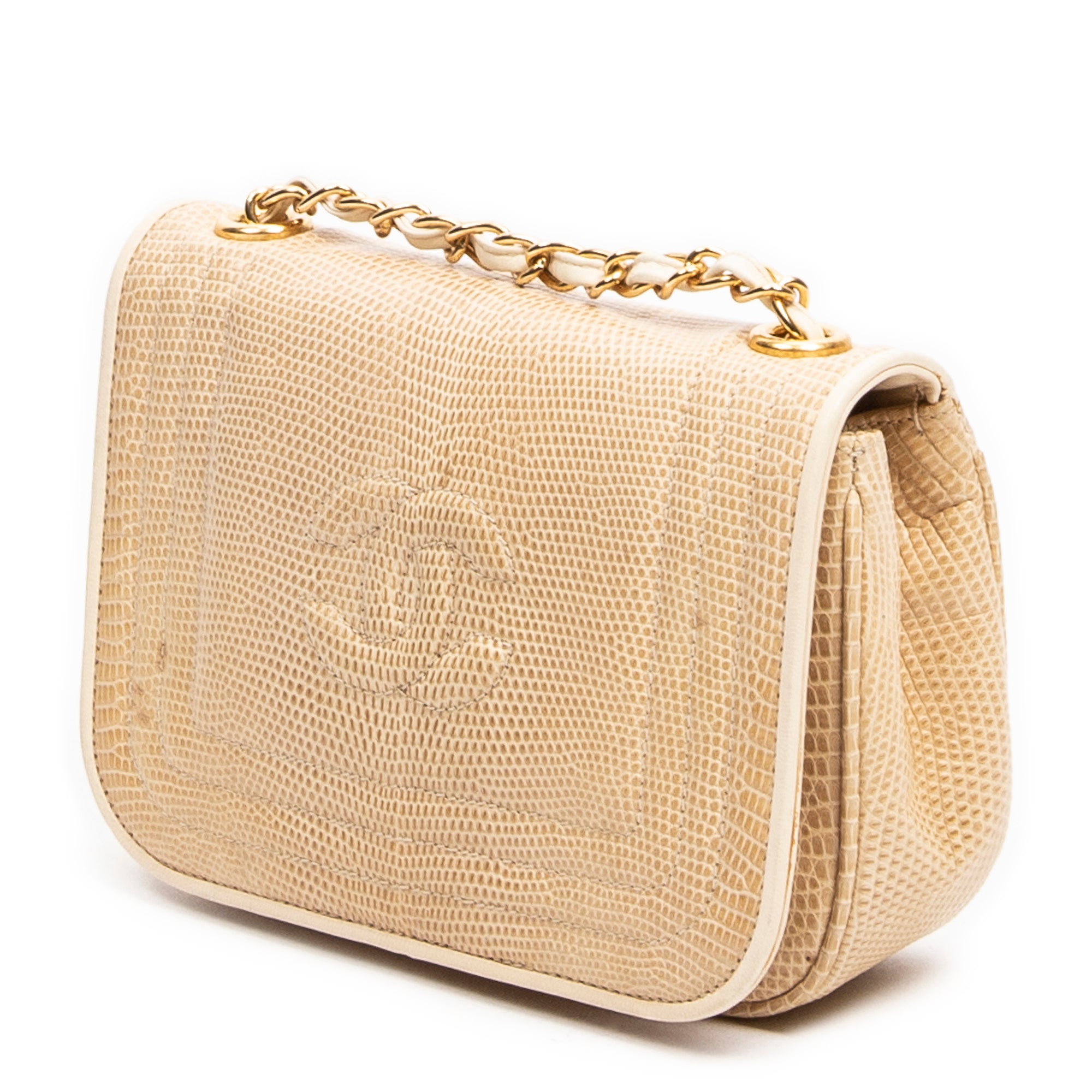 Shoulder Bag Vintage CC Timeless Mini Flap Beige Lizard Skin Embossed Leather