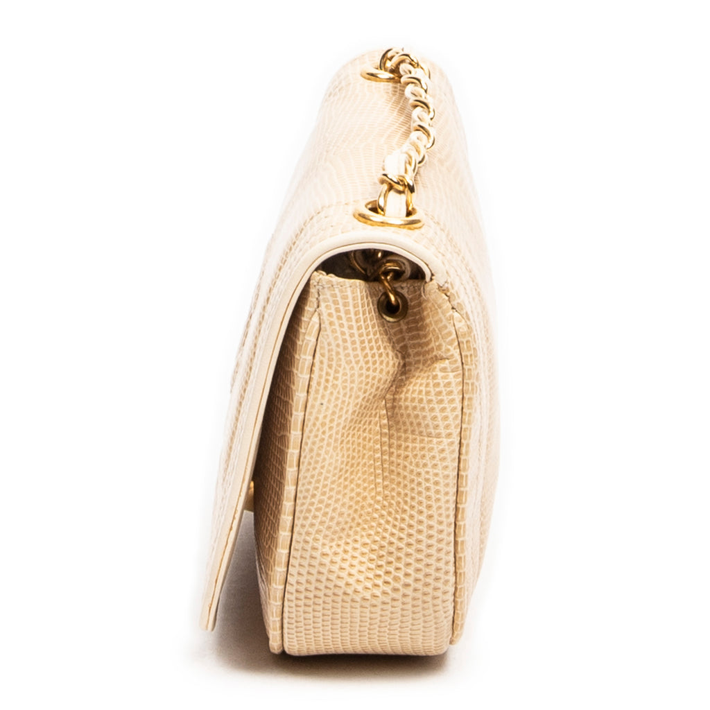 Shoulder Bag Vintage CC Timeless Mini Flap Beige Lizard Skin Embossed Leather