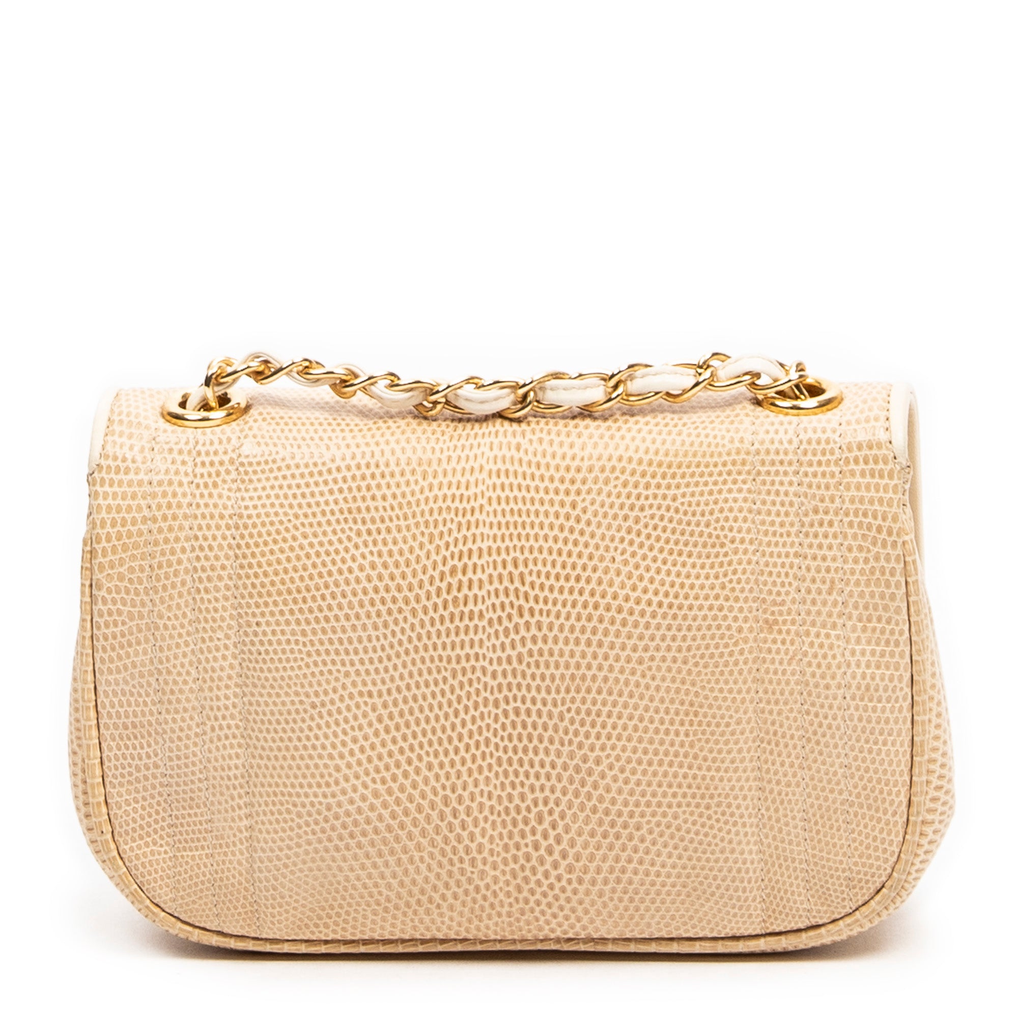 Shoulder Bag Vintage CC Timeless Mini Flap Beige Lizard Skin Embossed Leather