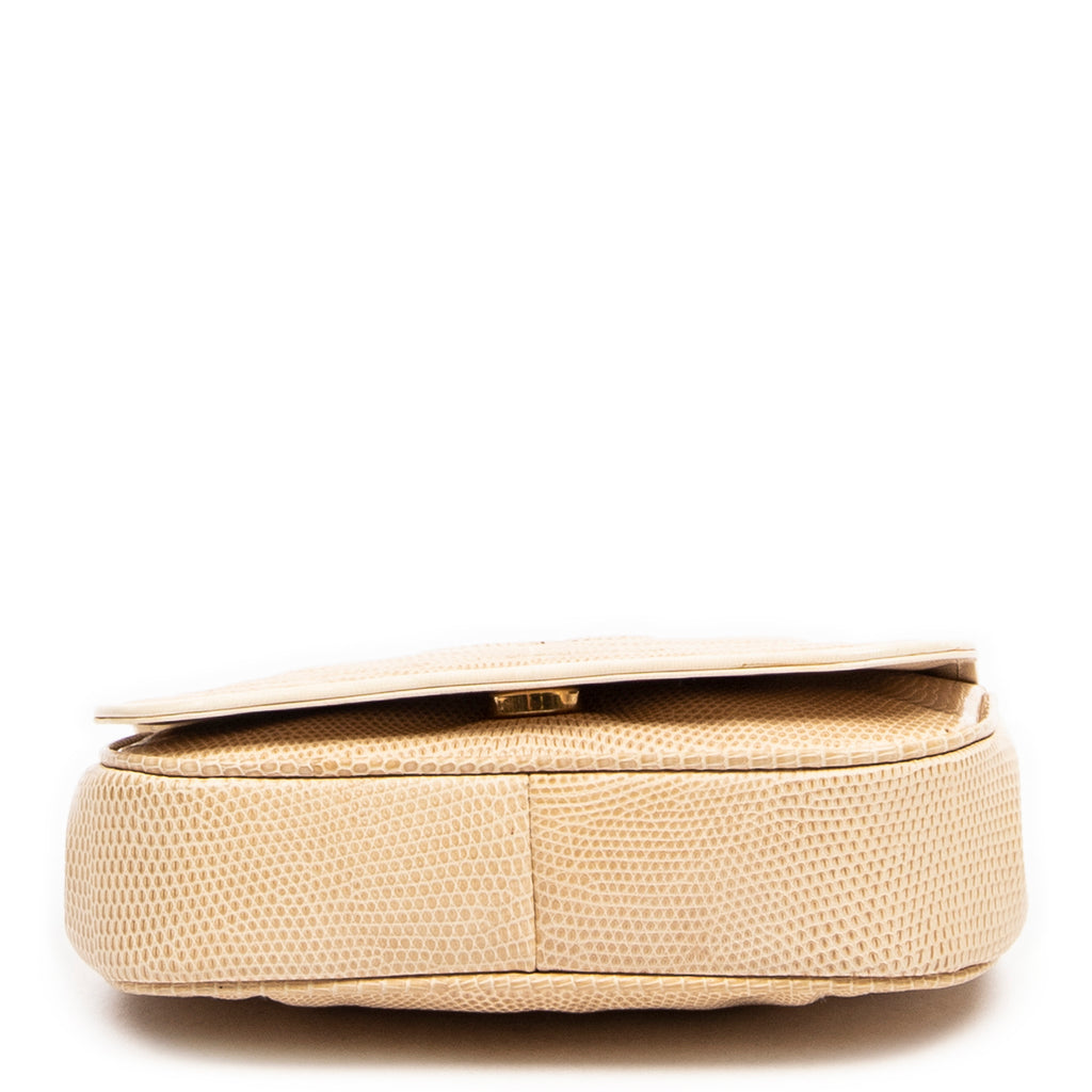 Shoulder Bag Vintage CC Timeless Mini Flap Beige Lizard Skin Embossed Leather