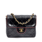 Shoulder Bag Mini Classic Chain Crossbody Flap Black Quilted Lambskin Leather