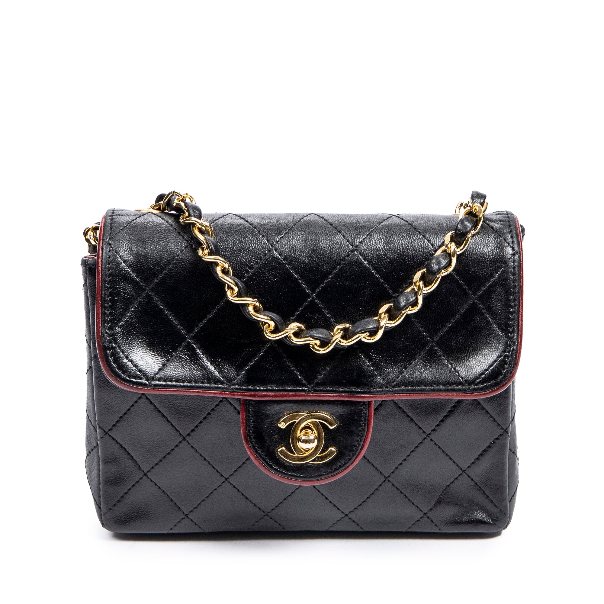 Shoulder Bag Mini Classic Chain Crossbody Flap Black Quilted Lambskin Leather