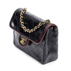 Shoulder Bag Mini Classic Chain Crossbody Flap Black Quilted Lambskin Leather