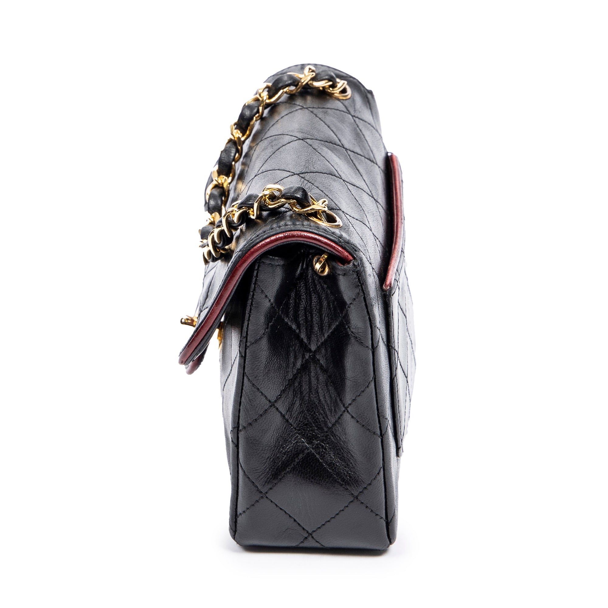 Shoulder Bag Mini Classic Chain Crossbody Flap Black Quilted Lambskin Leather