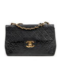 Shoulder Bag Maxi Jumbo XL Flap Black Quilted Lambskin Leather