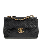 Shoulder Bag Maxi Jumbo XL Flap Black Quilted Lambskin Leather