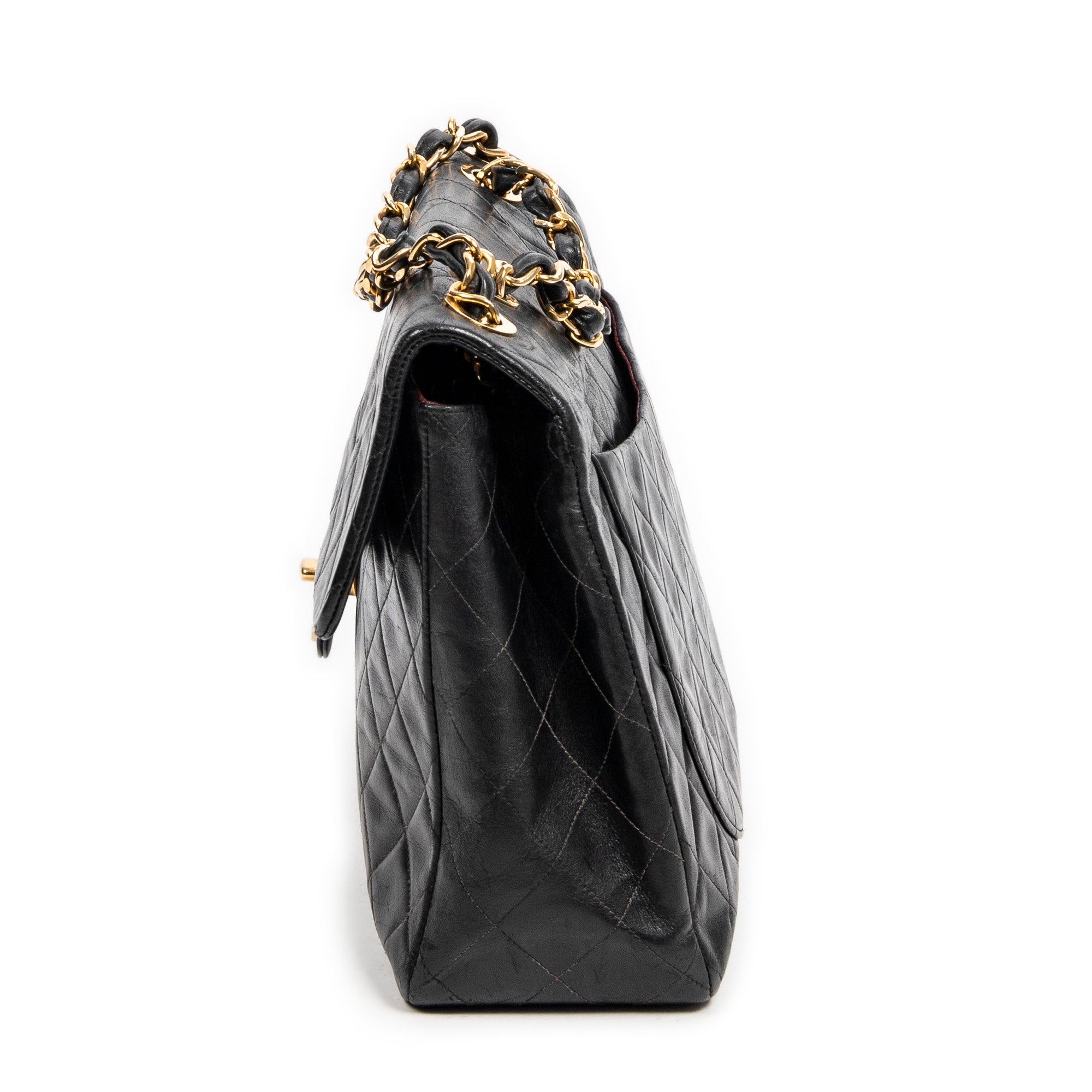 Shoulder Bag Maxi Jumbo XL Flap Black Quilted Lambskin Leather