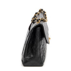 Shoulder Bag Maxi Jumbo XL Flap Black Quilted Lambskin Leather