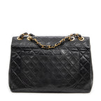 Shoulder Bag Maxi Jumbo XL Flap Black Quilted Lambskin Leather