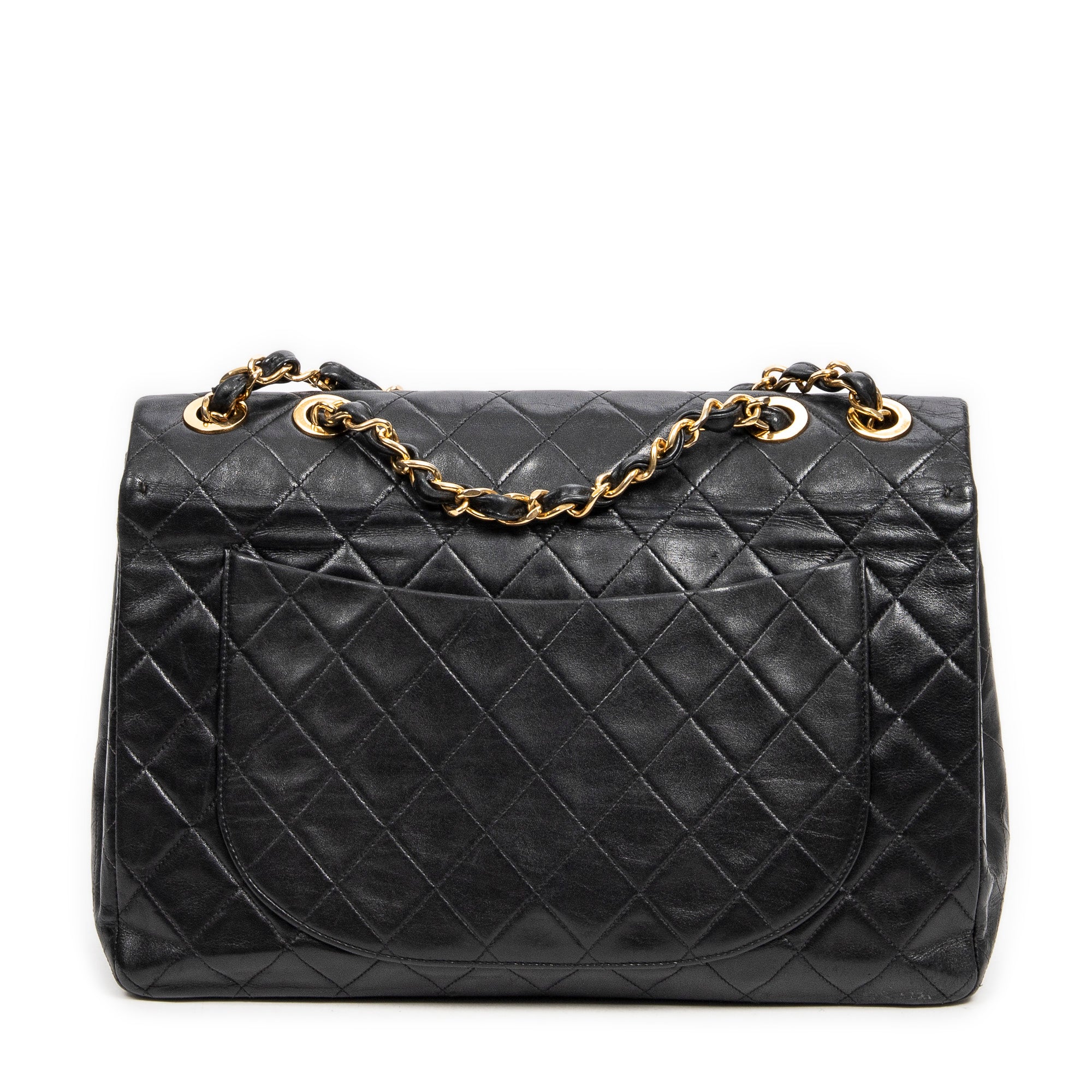 Shoulder Bag Maxi Jumbo XL Flap Black Quilted Lambskin Leather
