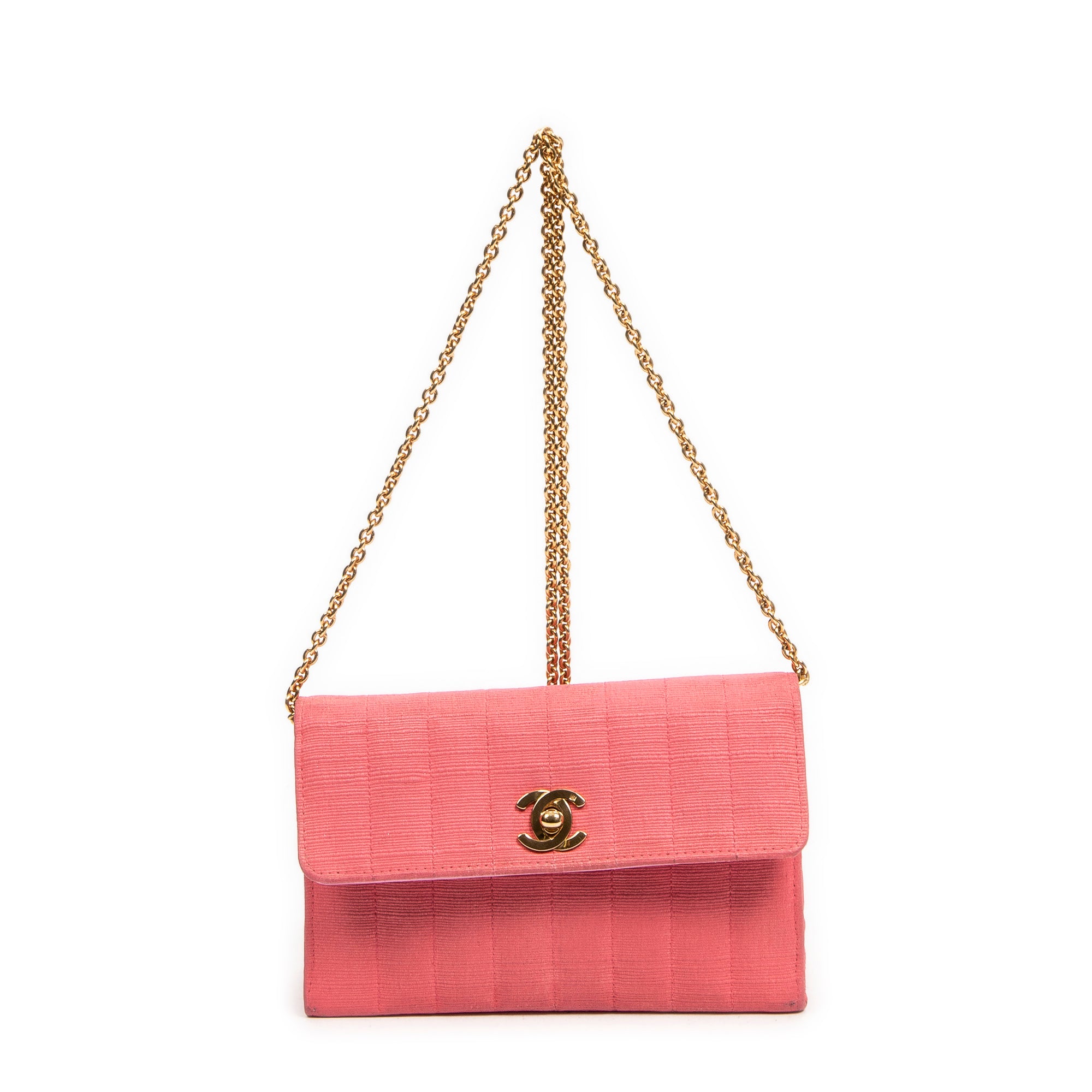Shoulder Bag Mini Straight Single Flap Pink Vertical Quilted Canvas