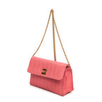 Shoulder Bag Mini Straight Single Flap Pink Vertical Quilted Canvas
