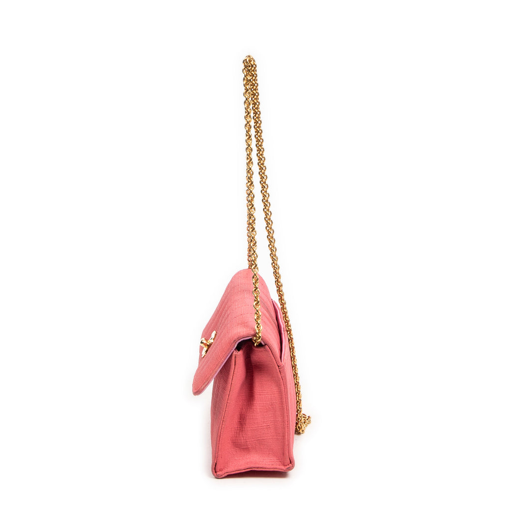 Shoulder Bag Mini Straight Single Flap Pink Vertical Quilted Canvas