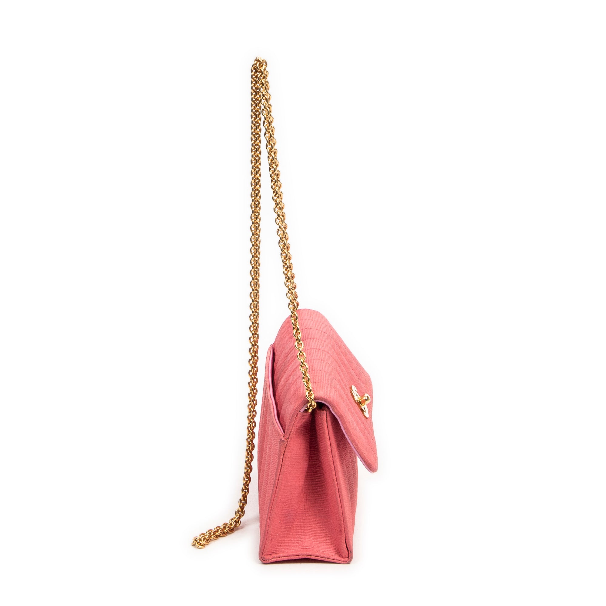 Shoulder Bag Mini Straight Single Flap Pink Vertical Quilted Canvas