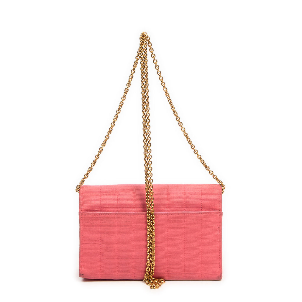 Shoulder Bag Mini Straight Single Flap Pink Vertical Quilted Canvas
