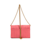 Shoulder Bag Mini Straight Single Flap Pink Vertical Quilted Canvas