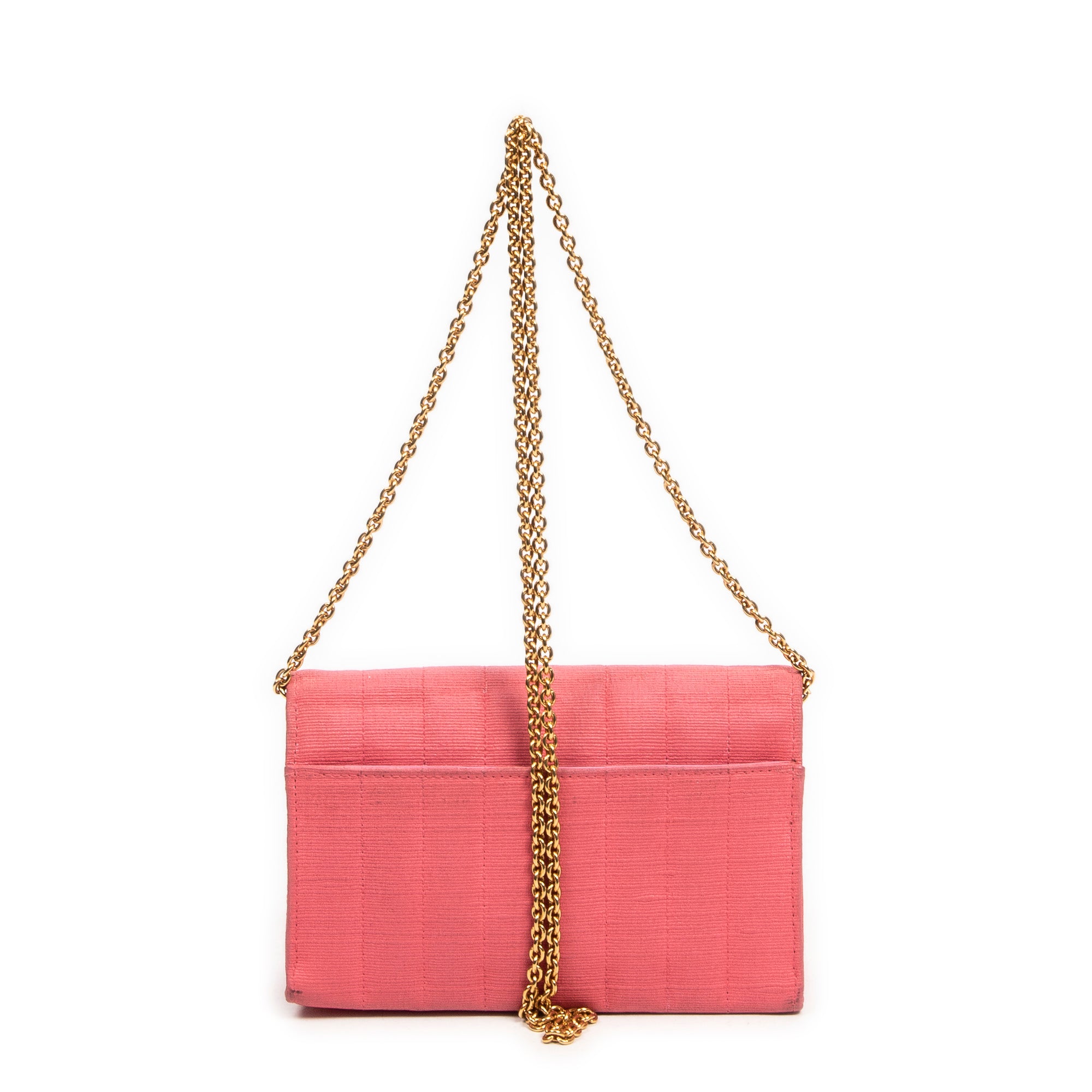 Shoulder Bag Mini Straight Single Flap Pink Vertical Quilted Canvas