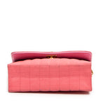 Shoulder Bag Mini Straight Single Flap Pink Vertical Quilted Canvas