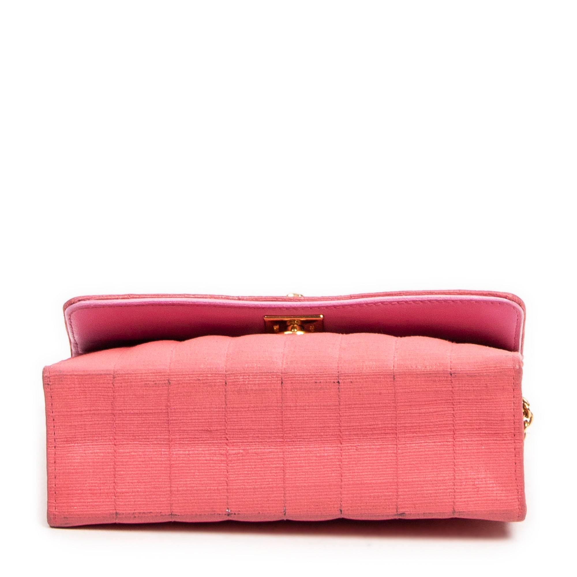 Shoulder Bag Mini Straight Single Flap Pink Vertical Quilted Canvas