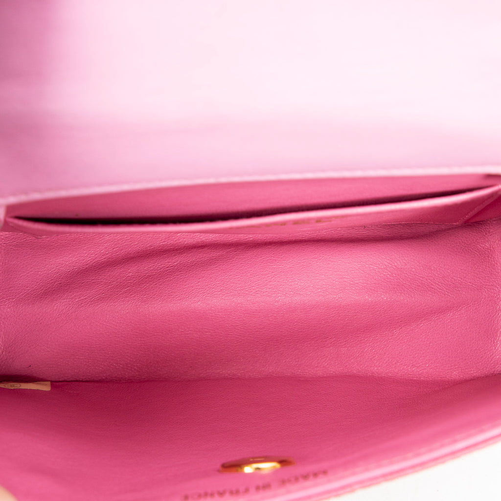 Shoulder Bag Mini Straight Single Flap Pink Vertical Quilted Canvas