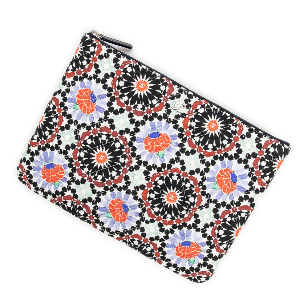 Handbag Dubai Paris O-Case Zip Pouch Black Multicolor Quilted Printed Canvas
