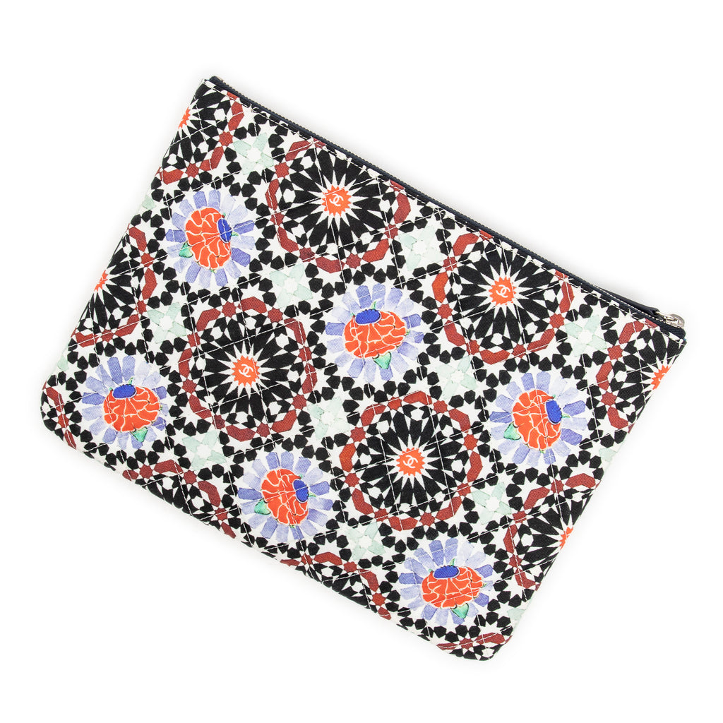 Handbag Dubai Paris O-Case Zip Pouch Black Multicolor Quilted Printed Canvas
