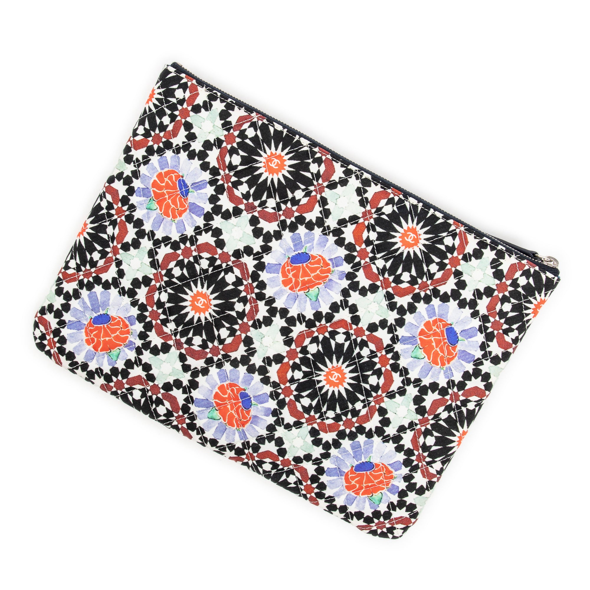 Handbag Dubai Paris O-Case Zip Pouch Black Multicolor Quilted Printed Canvas