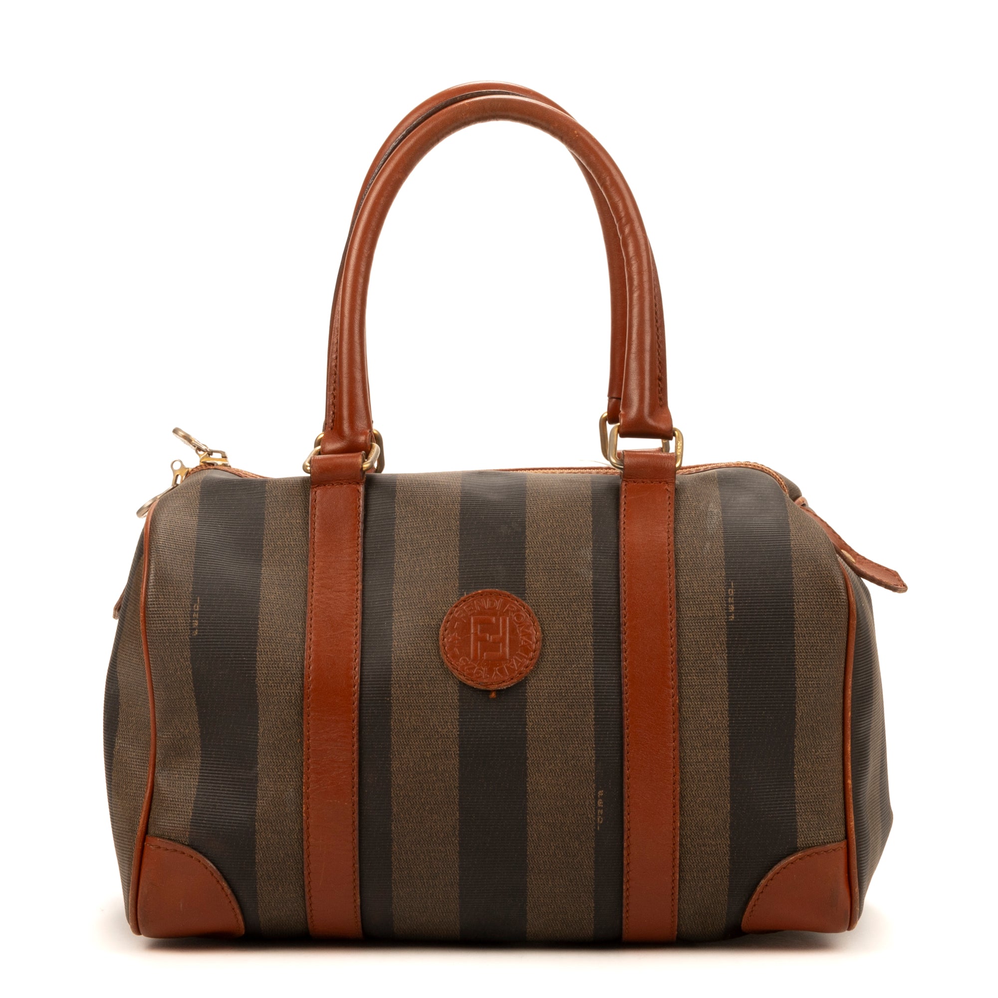Shoulder Bag Vintage Boston Brown Pequin Coated Canvas