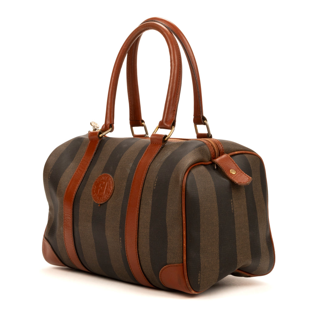 Shoulder Bag Vintage Boston Brown Pequin Coated Canvas