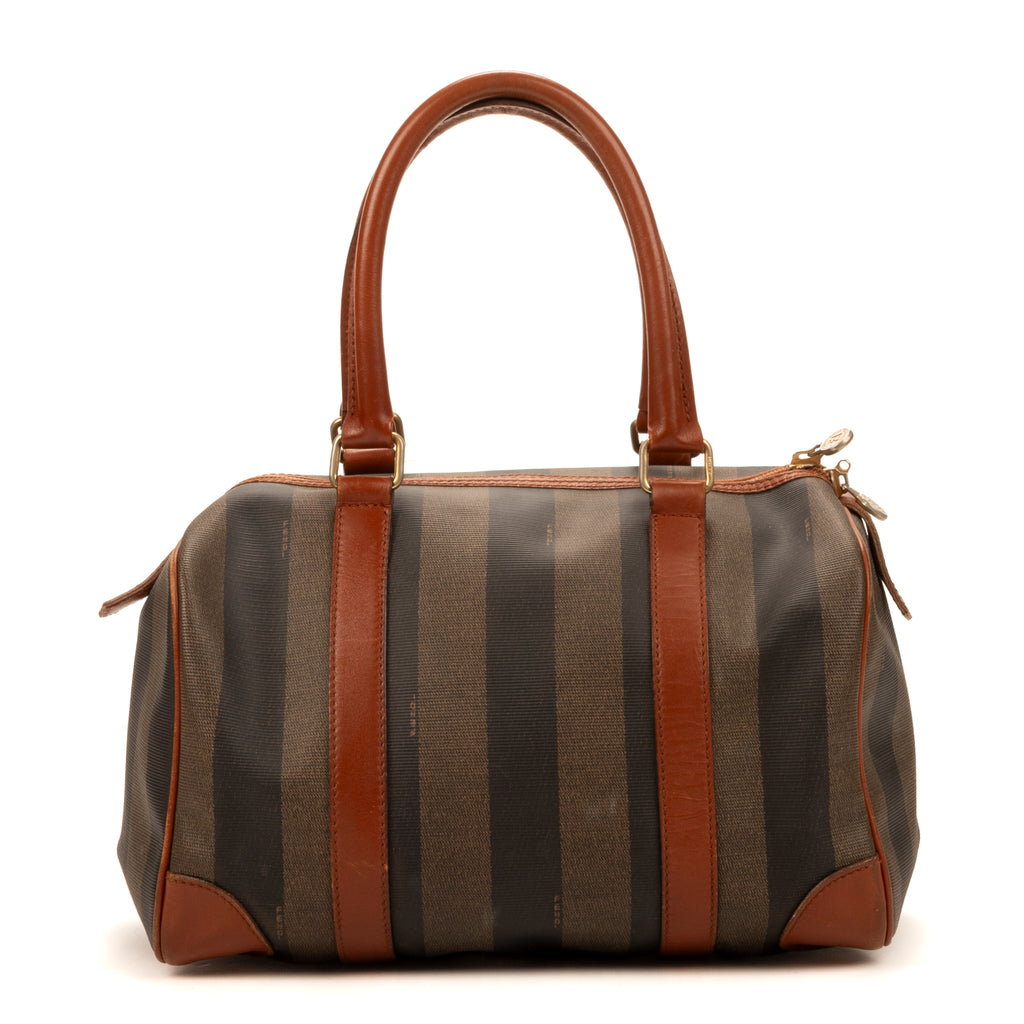 Shoulder Bag Vintage Boston Brown Pequin Coated Canvas