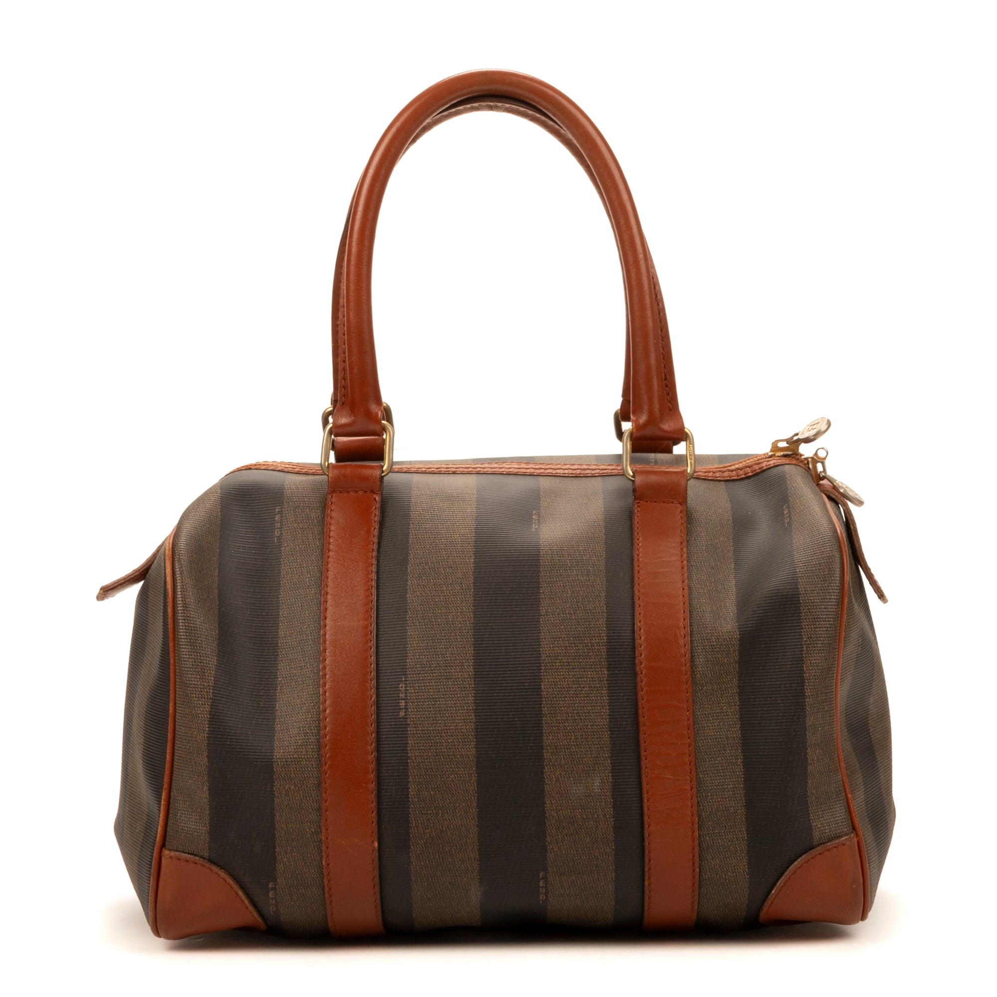 Shoulder Bag Vintage Boston Brown Pequin Coated Canvas