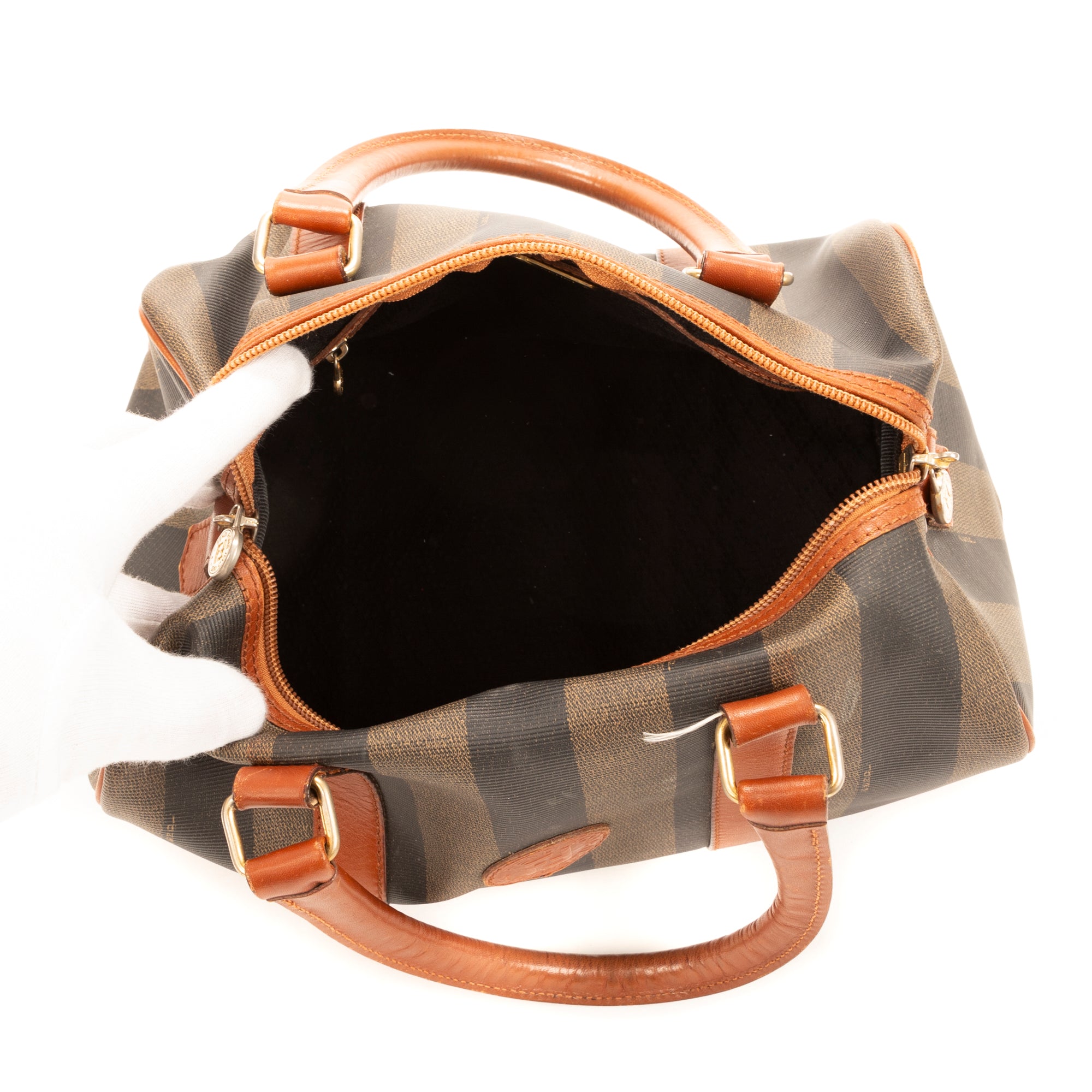 Shoulder Bag Vintage Boston Brown Pequin Coated Canvas