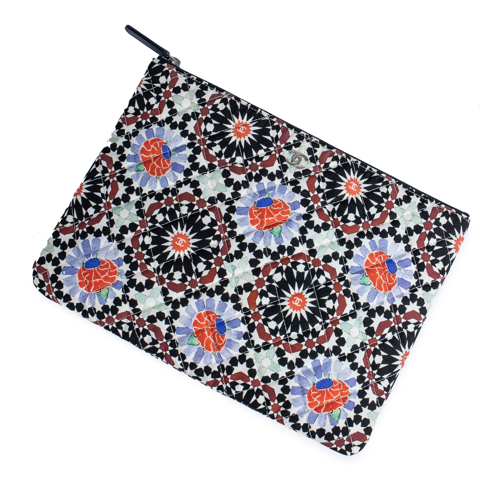 Handbag Dubai Paris O-Case Zip Pouch Black Multicolor Quilted Printed Canvas