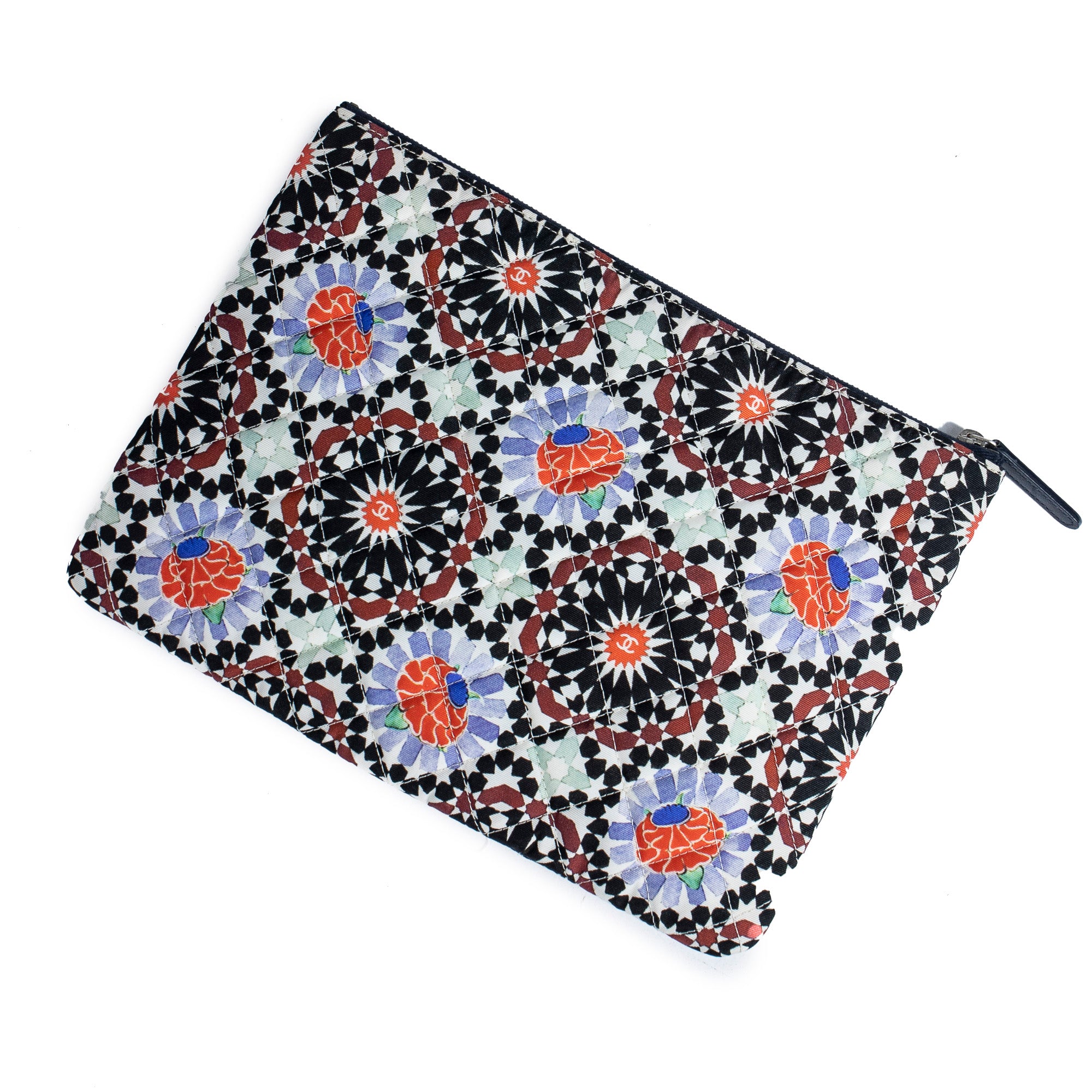 Handbag Dubai Paris O-Case Zip Pouch Black Multicolor Quilted Printed Canvas