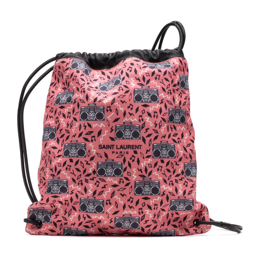 Shoulder Bag Drawstring Backpack Pink Radio Logo Print Canvas
