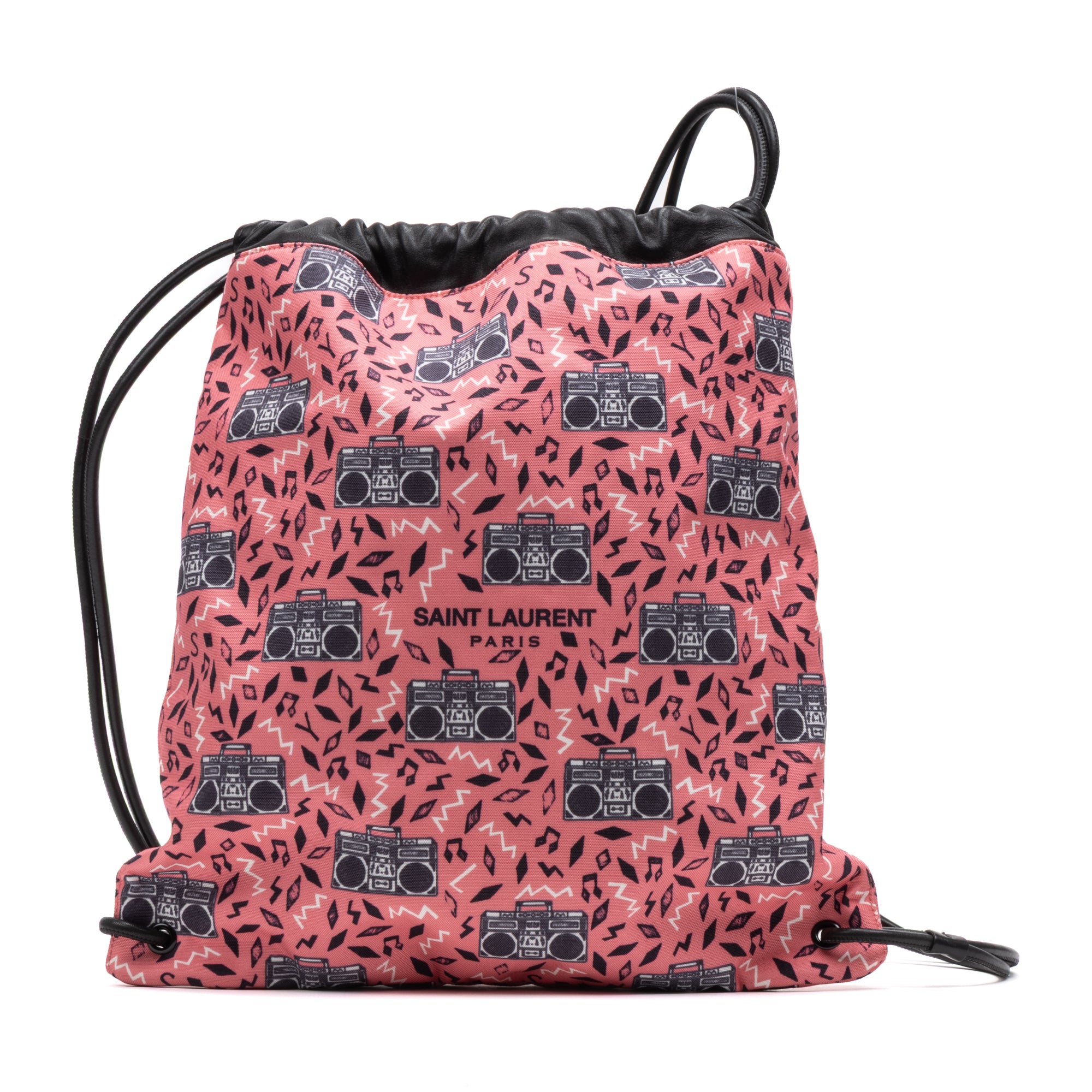 Shoulder Bag Drawstring Backpack Pink Radio Logo Print Canvas