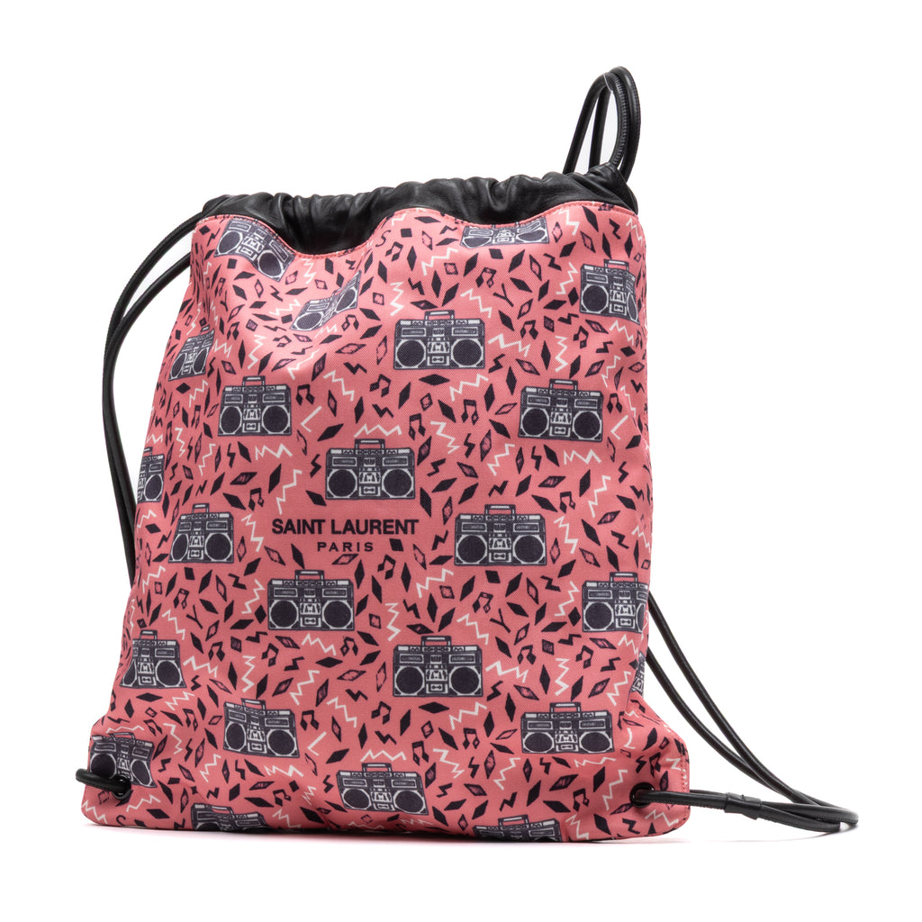 Shoulder Bag Drawstring Backpack Pink Radio Logo Print Canvas