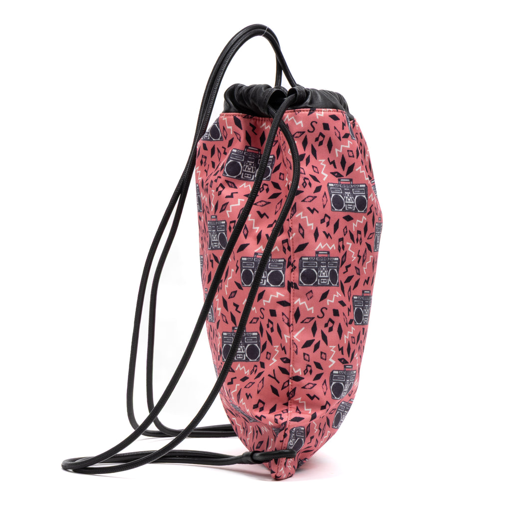Shoulder Bag Drawstring Backpack Pink Radio Logo Print Canvas