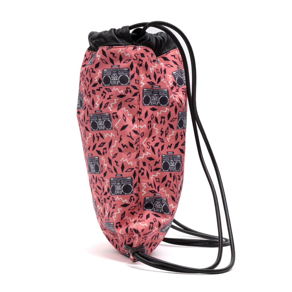 Shoulder Bag Drawstring Backpack Pink Radio Logo Print Canvas