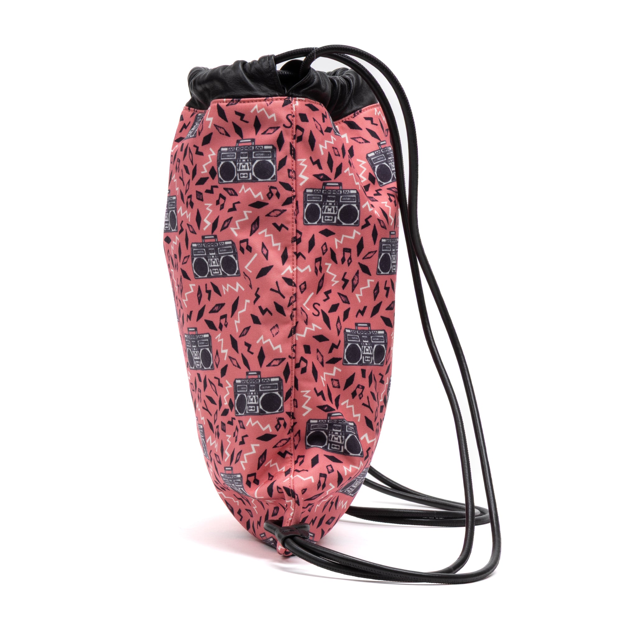 Shoulder Bag Drawstring Backpack Pink Radio Logo Print Canvas