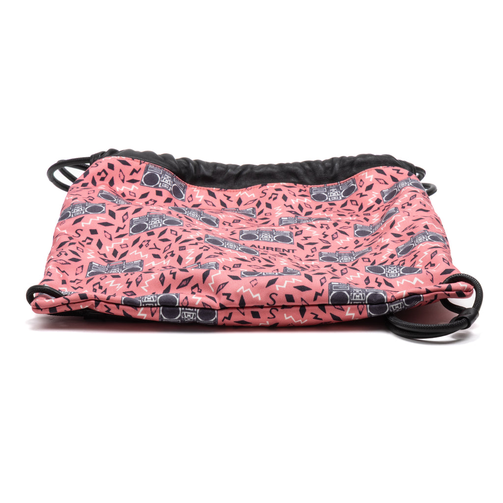 Shoulder Bag Drawstring Backpack Pink Radio Logo Print Canvas