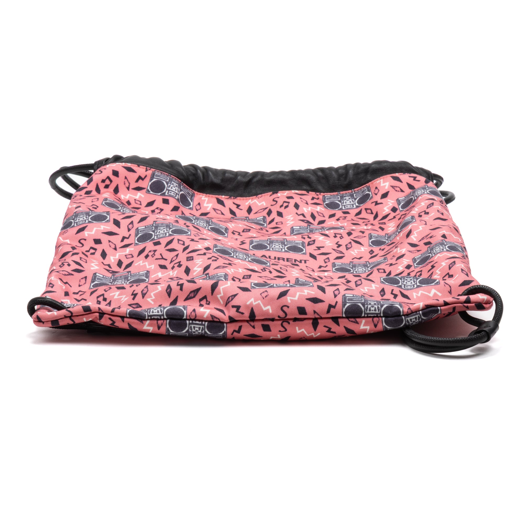 Shoulder Bag Drawstring Backpack Pink Radio Logo Print Canvas