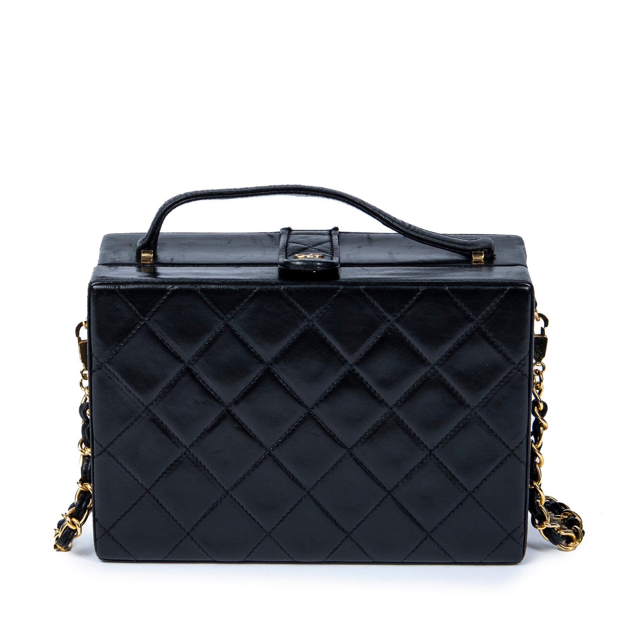 Shoulder Bag Vintage Chain Box Bag Black Quilted Lambskin Leather