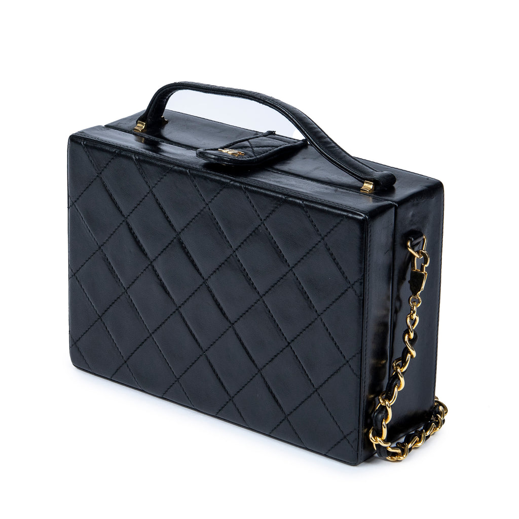 Shoulder Bag Vintage Chain Box Bag Black Quilted Lambskin Leather
