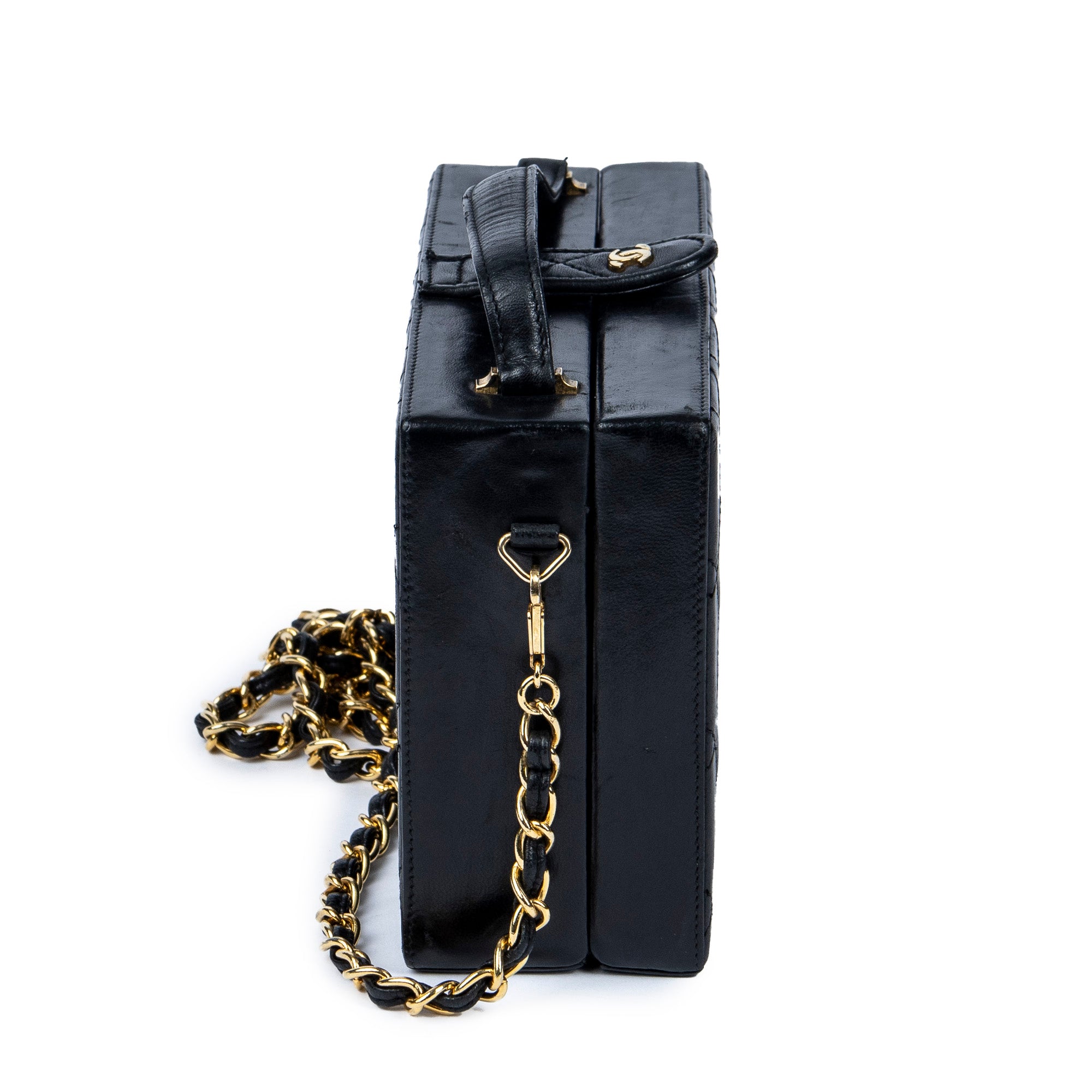 Shoulder Bag Vintage Chain Box Bag Black Quilted Lambskin Leather