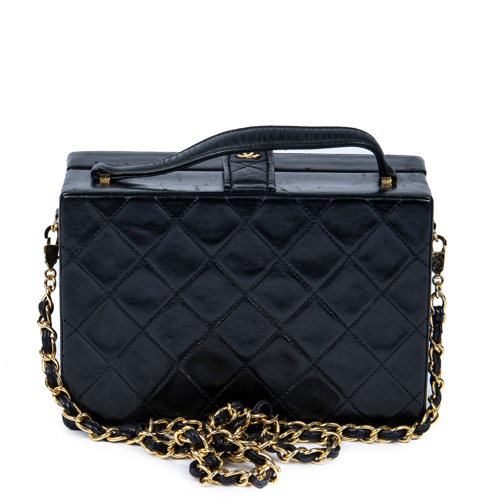 Shoulder Bag Vintage Chain Box Bag Black Quilted Lambskin Leather