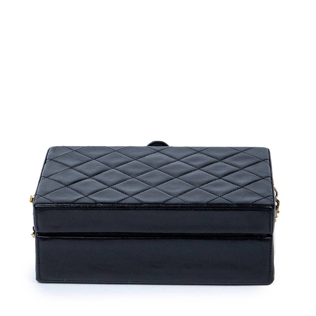 Shoulder Bag Vintage Chain Box Bag Black Quilted Lambskin Leather