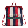 Shoulder Bag Striped Drawstring Backpack Blue Logo Print Canvas